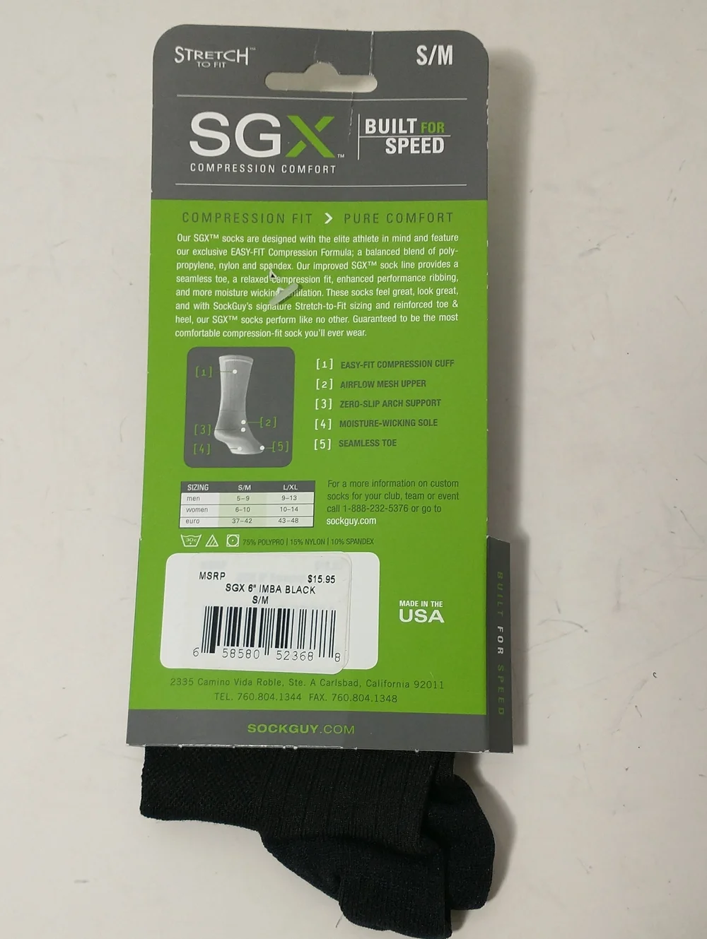 NEW SGX.Compression Comfort Socks, Size S/M, Black/Gray, Men's 5- 9, Women 6 -10